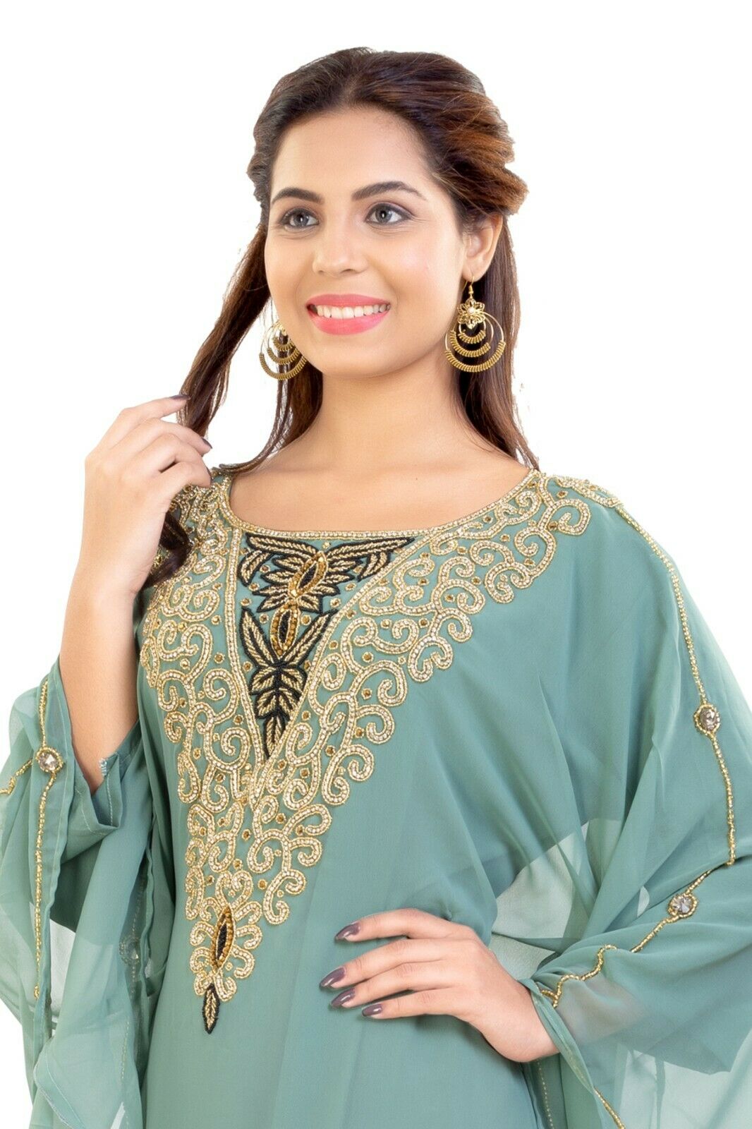 Hand Embroidered Farasha Designer Maxi Dress Cultural Walima Gown Robe 7942