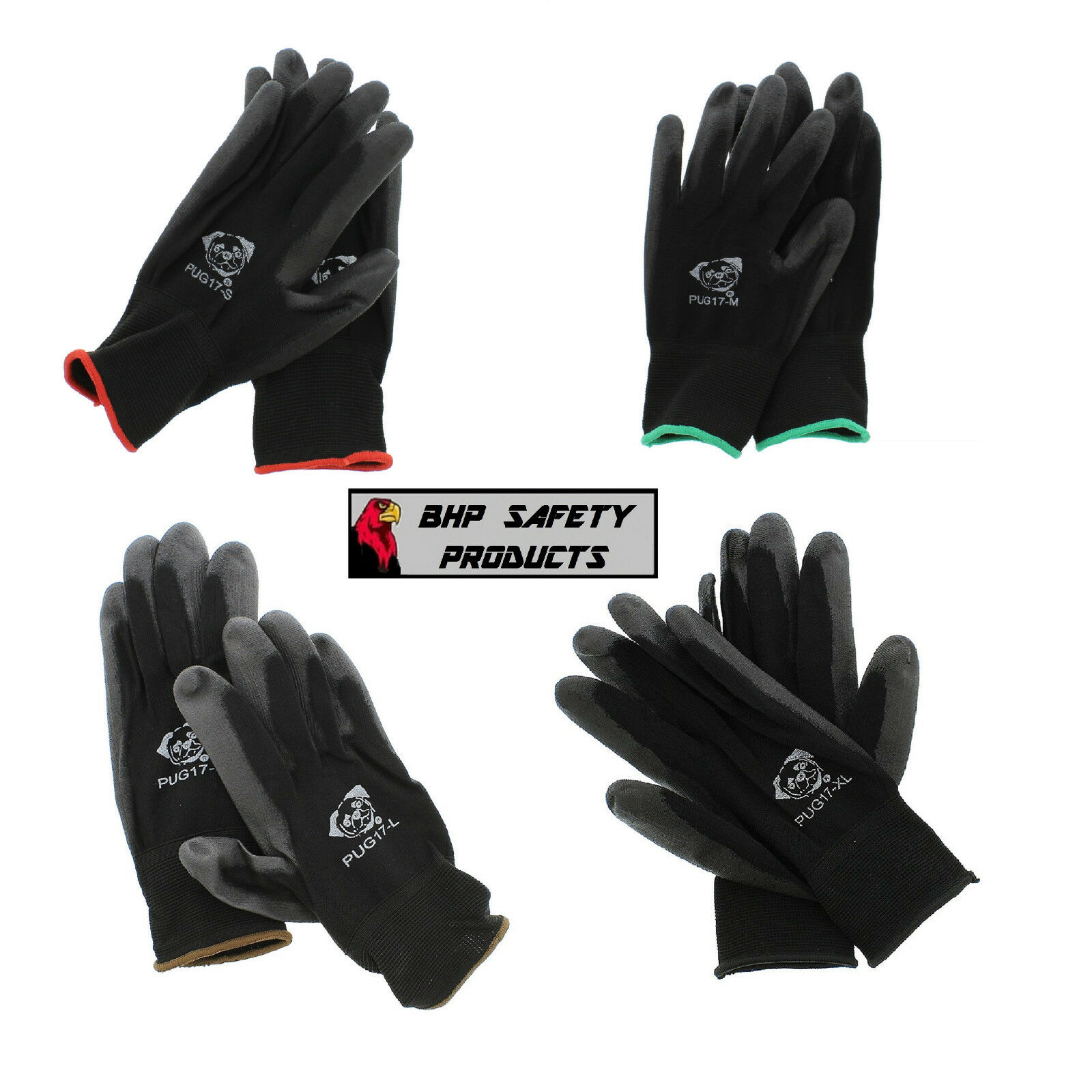 Polyurethane Coated General Purpose Nylon Work Gloves Pug17 Lightweight (xs-xxl)