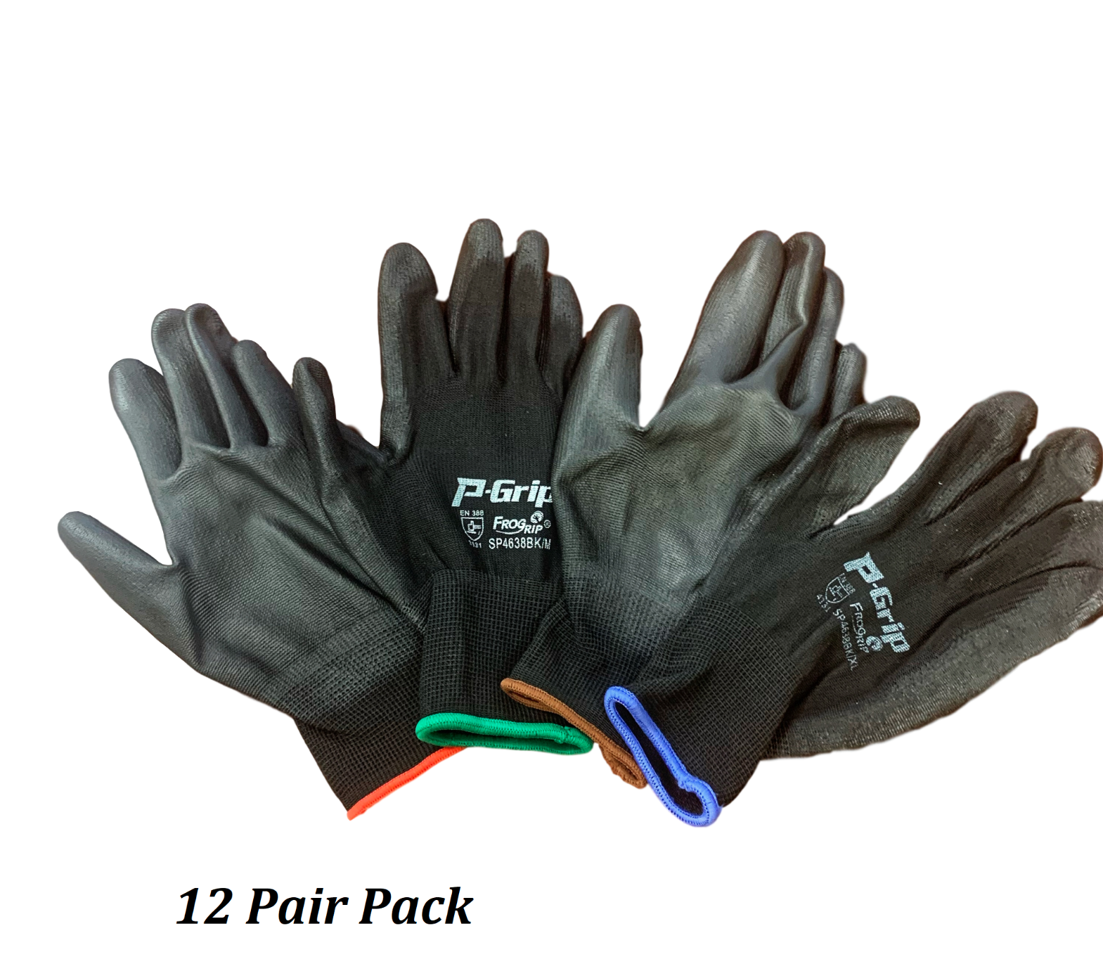 12 Pairs Liberty P-grip Work Gloves Black Pu Free Ship Polyurethane Palm 4638bk